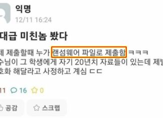 과제로 랜섬웨어 파일 제출한 대학생 대참사 상황 온라인 커뮤니티