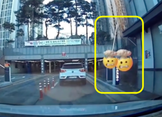 아파트 입출차 차단기 부수는 입주민 (영상)