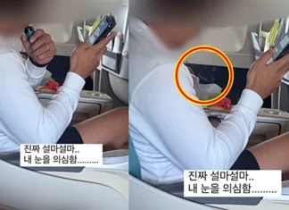 기내에서 전자담배 흡연하고 연기까지 내뿜은 남성 영상