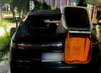 포르쉐 창문 깬 뒤 음식물 쓰레기통 처박아두고 간 취객